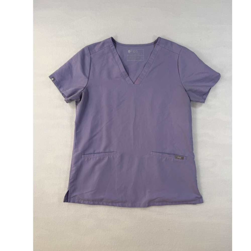 FIGS Small Scrub Top Purple V-Neck Technical Collection Two Pocket